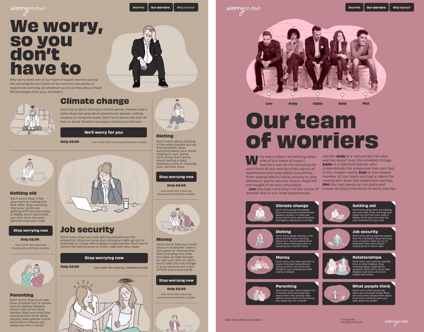 Worrysome various page designs