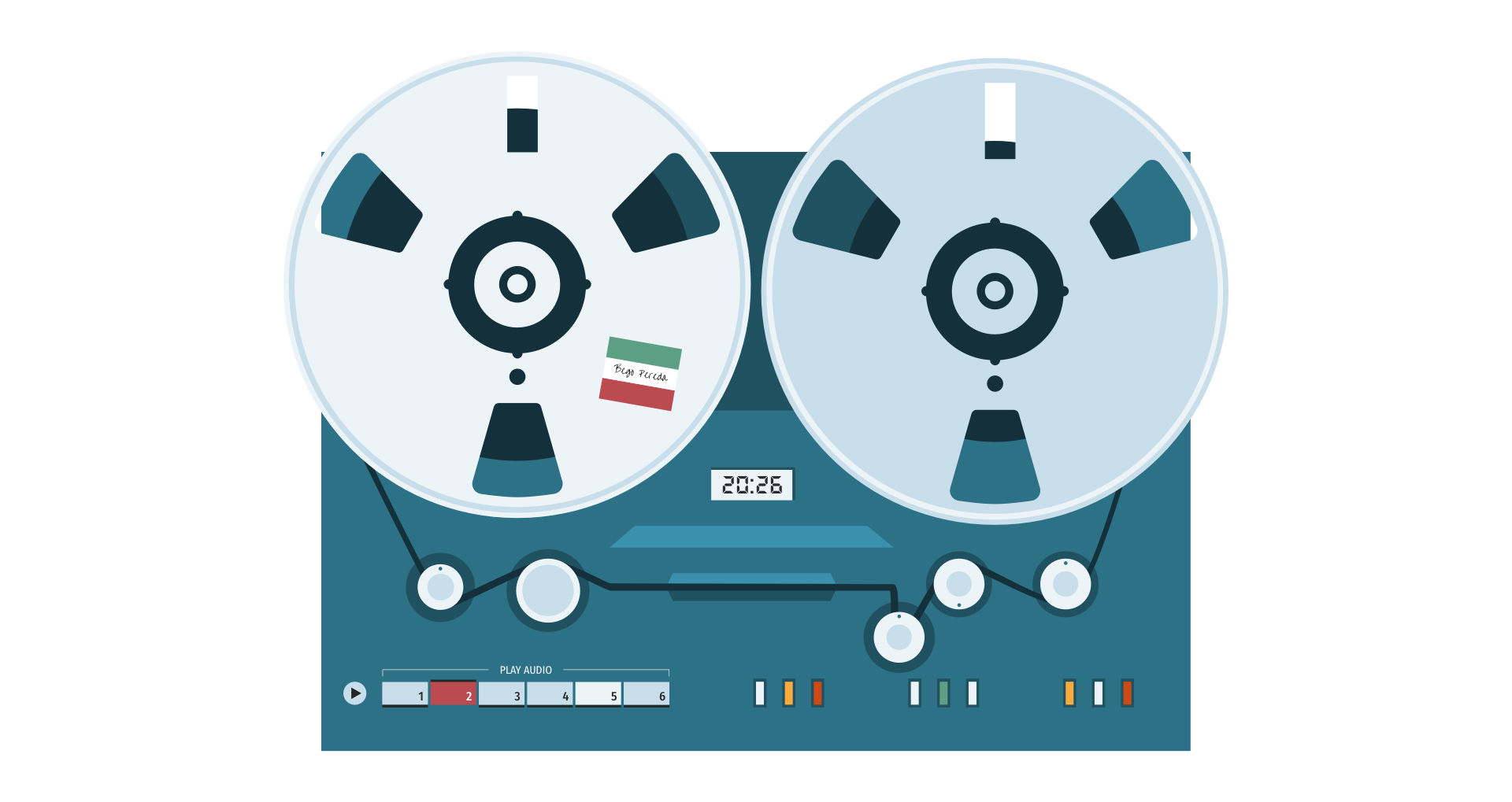 Animated reel-to-reel showing rotation and playback interaction
