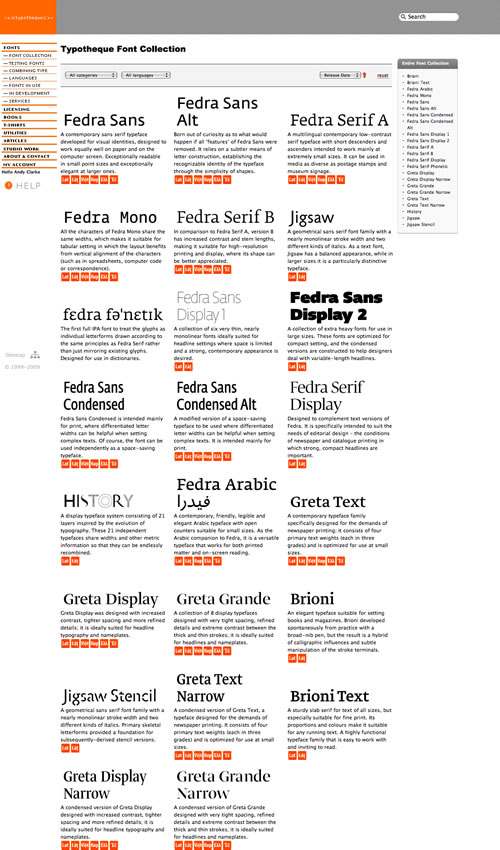 Typotheque typeface selection